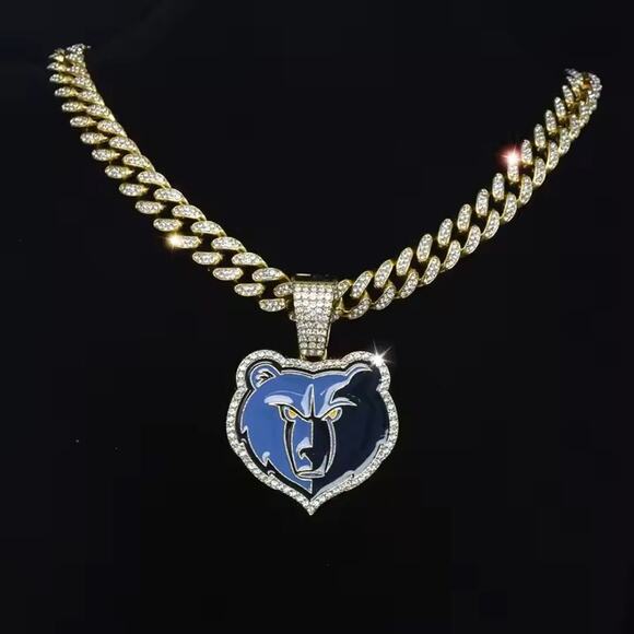 Necklace Iced Chain Memphis Grizzlies Fan Iced Pendant - Picture 1 of 3